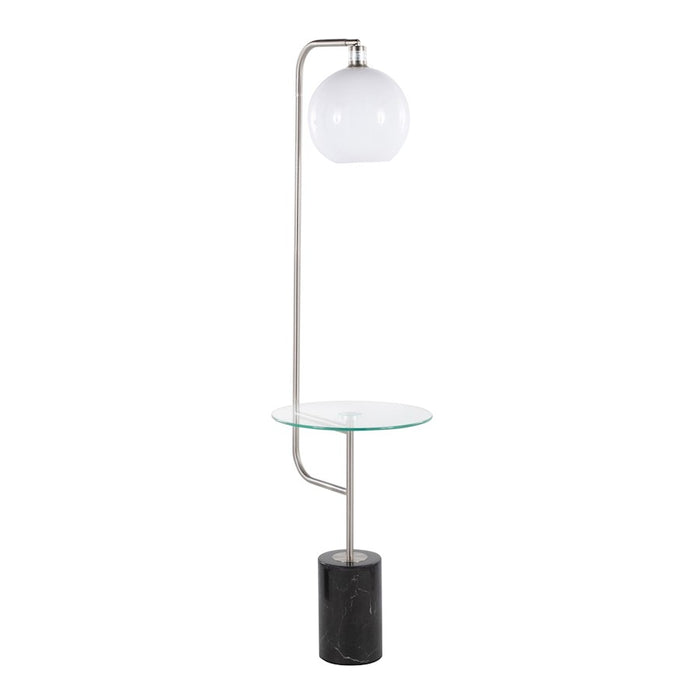 LumiSource Symbol Floor Lamp/Side Table, Clear/Nickel/BK/WH - LFL-SYMBOLBKMRBNI