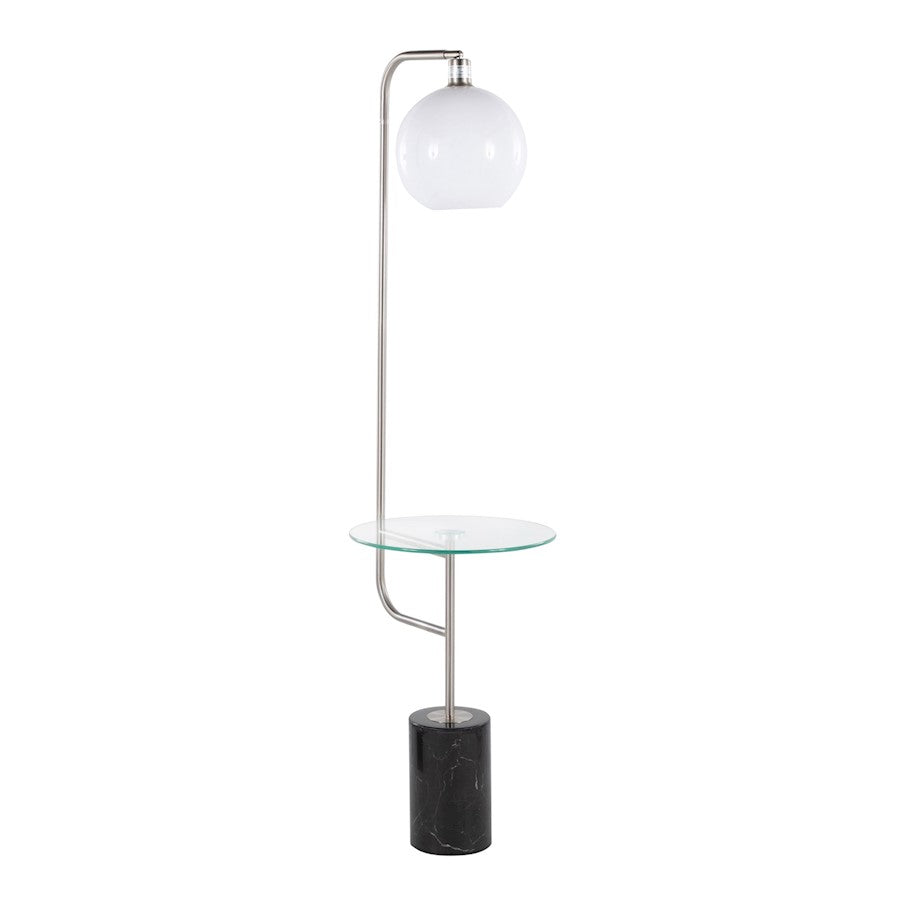 LumiSource Symbol Floor Lamp/Side Table, Clear/Nickel/BK/WH - LFL-SYMBOLBKMRBNI