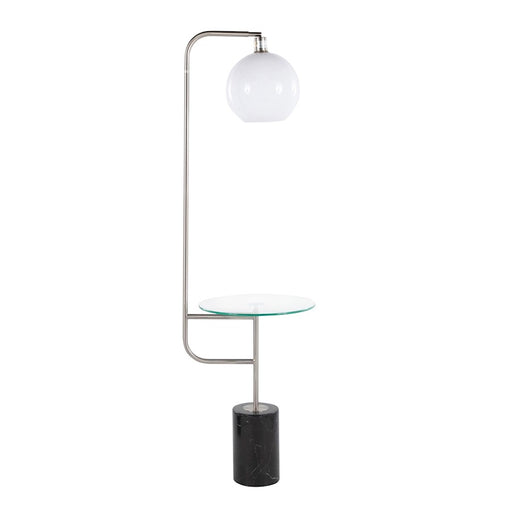 LumiSource Symbol Floor Lamp/Side Table, Clear/Nickel/Black/WH