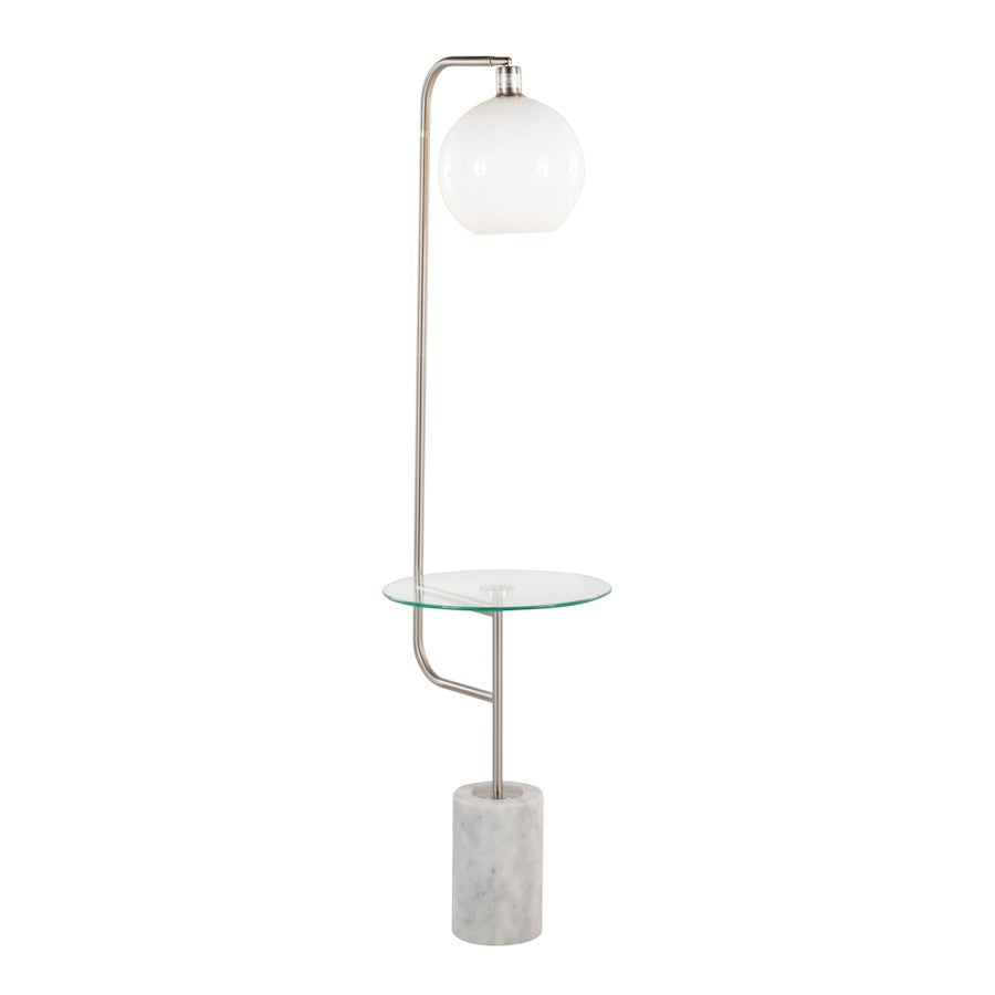 LumiSource Symbol Floor Lamp/Side Table, Clear/Nickel/White - LFL-SYMBOLWMBNI