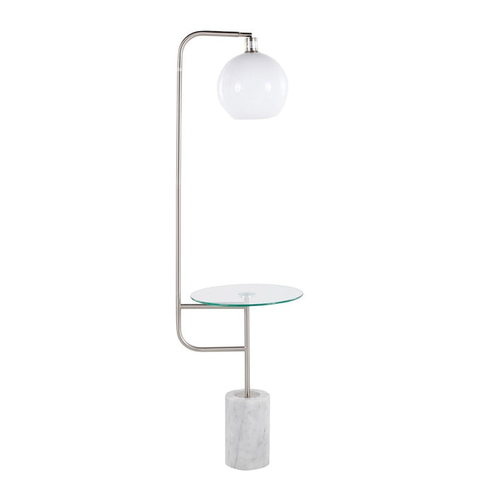 LumiSource Symbol Floor Lamp/Side Table, Clear/Nickel/White