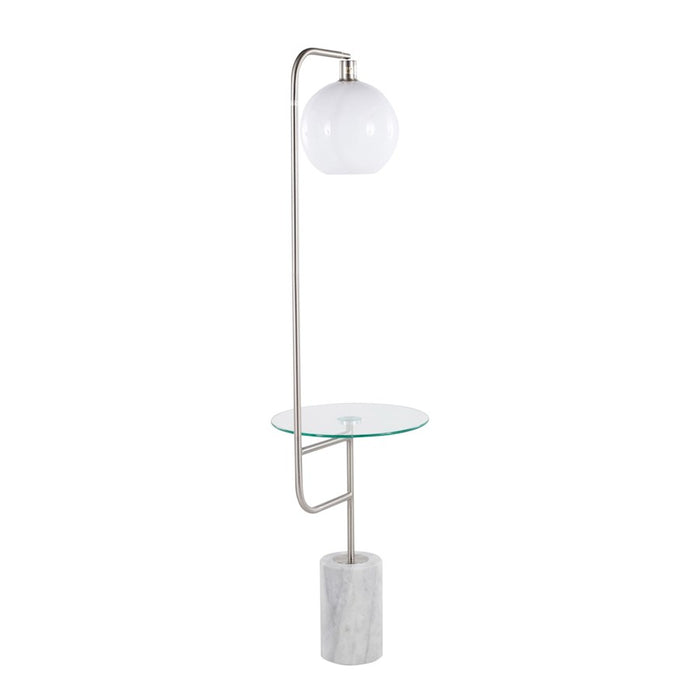 LumiSource Symbol Floor Lamp/Side Table, Clear/Nickel/White