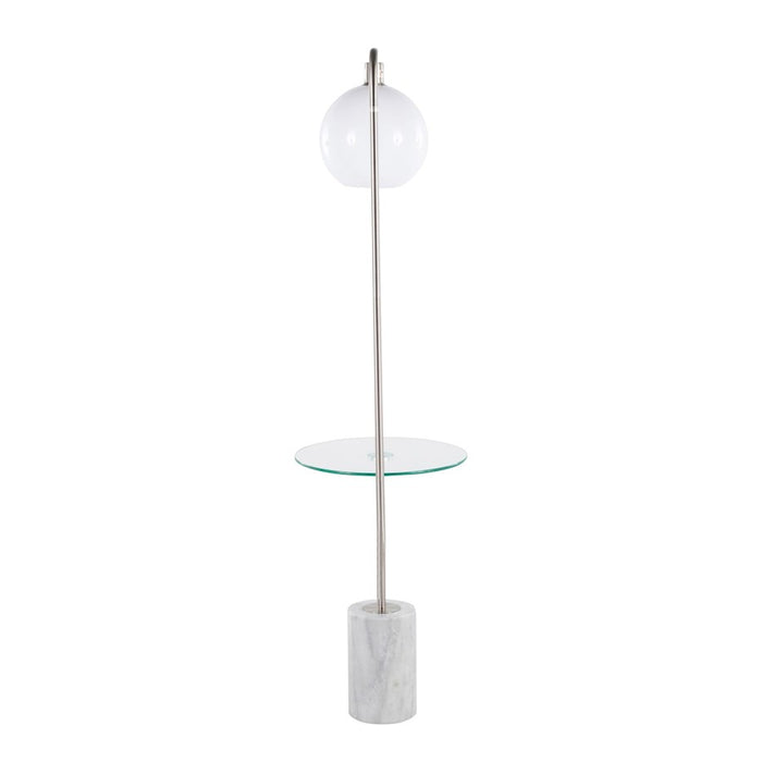 LumiSource Symbol Floor Lamp/Side Table, Clear/Nickel/White