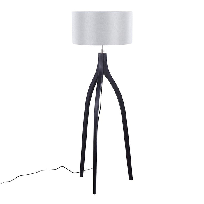 LumiSource Wishbone Floor Lamp, Black Wood/Grey Fabric - LFL-WSHBNFL2BKGY