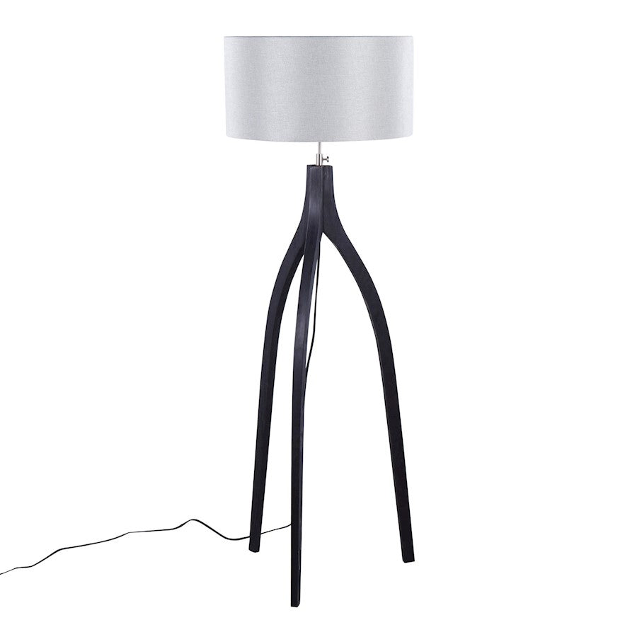 LumiSource Wishbone Floor Lamp, Black Wood/Grey Fabric - LFL-WSHBNFL2BKGY