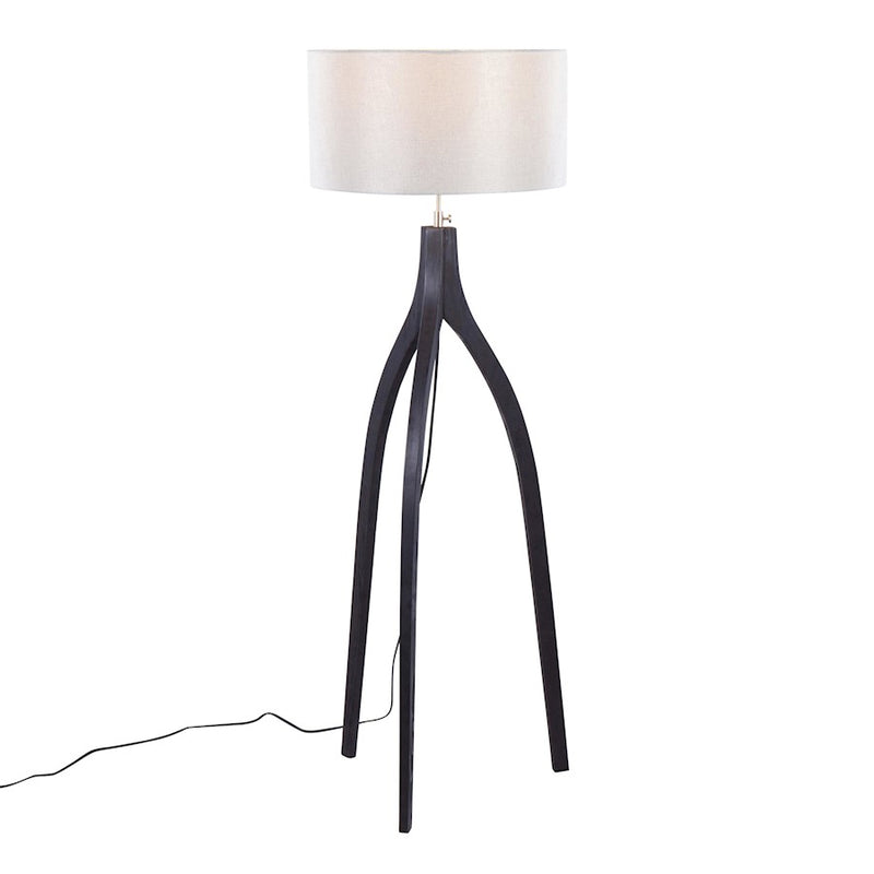 LumiSource Wishbone Floor Lamp, Black Wood/Grey Fabric