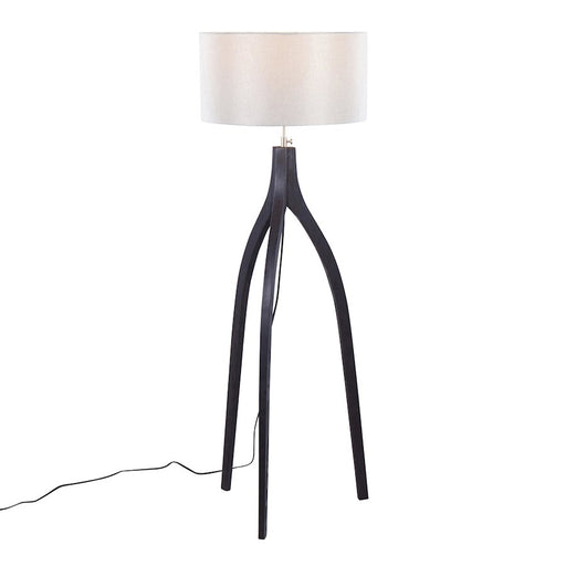 LumiSource Wishbone Floor Lamp, Black Wood/Grey Fabric
