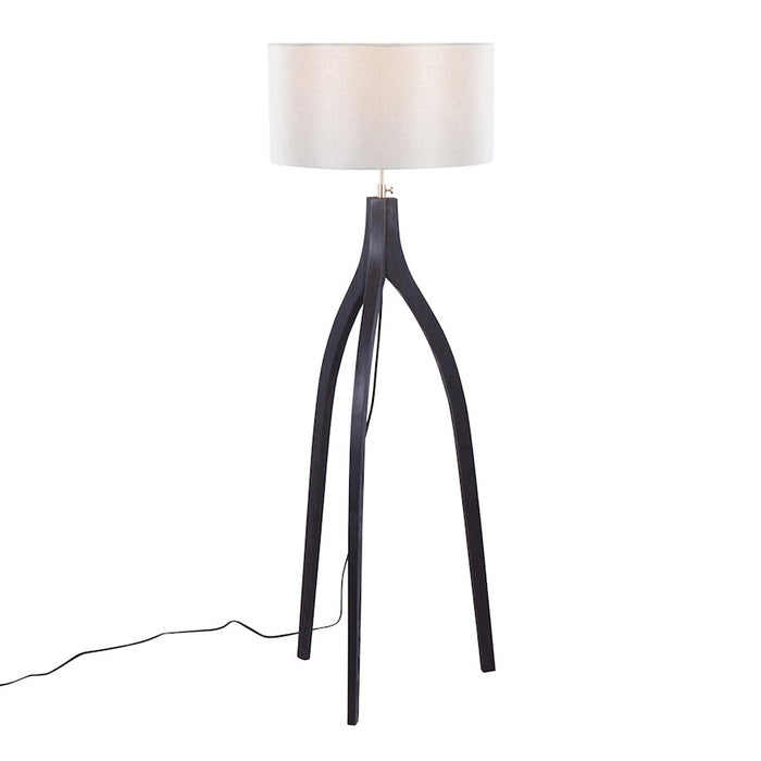 LumiSource Wishbone Floor Lamp, Black Wood/Grey Fabric