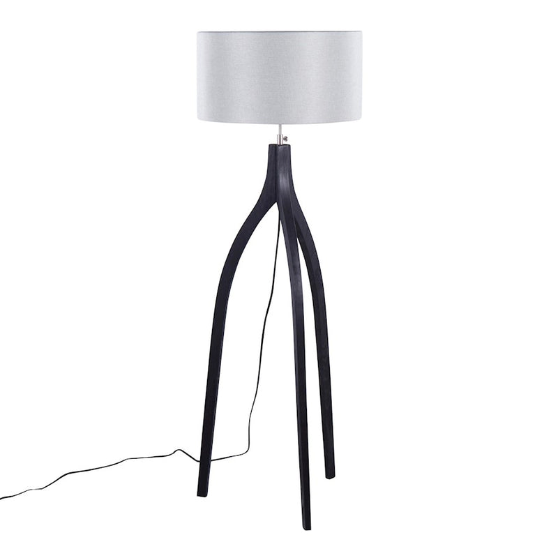 LumiSource Wishbone Floor Lamp, Black Wood/Grey Fabric