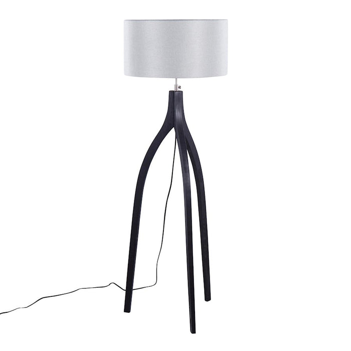 LumiSource Wishbone Floor Lamp, Black Wood/Grey Fabric