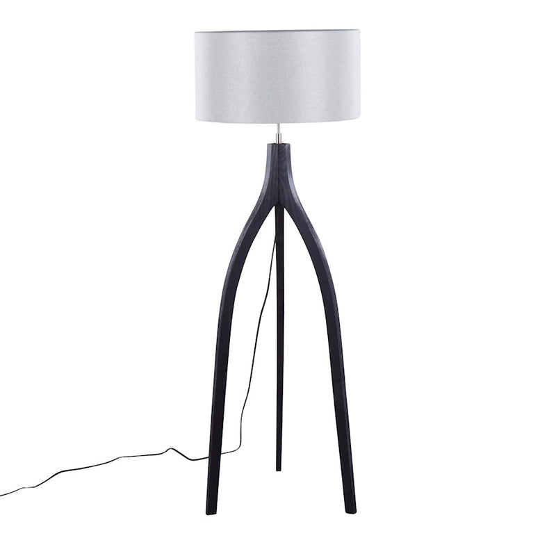 LumiSource Wishbone Floor Lamp, Black Wood/Grey Fabric