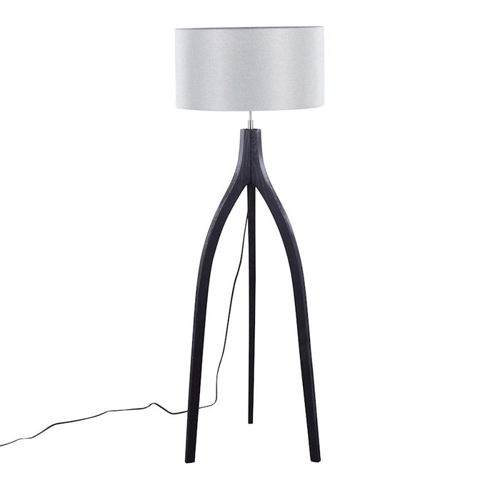 LumiSource Wishbone Floor Lamp, Black Wood/Grey Fabric