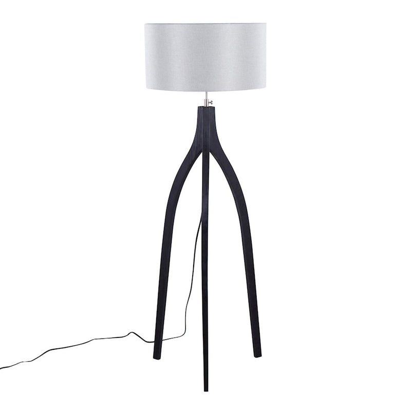 LumiSource Wishbone Floor Lamp, Black Wood/Grey Fabric