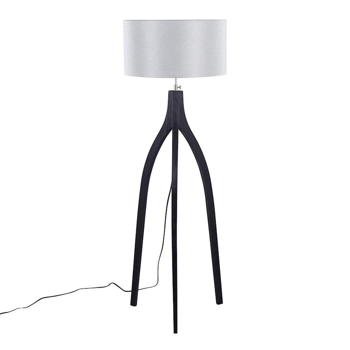 LumiSource Wishbone Floor Lamp, Black Wood/Grey Fabric