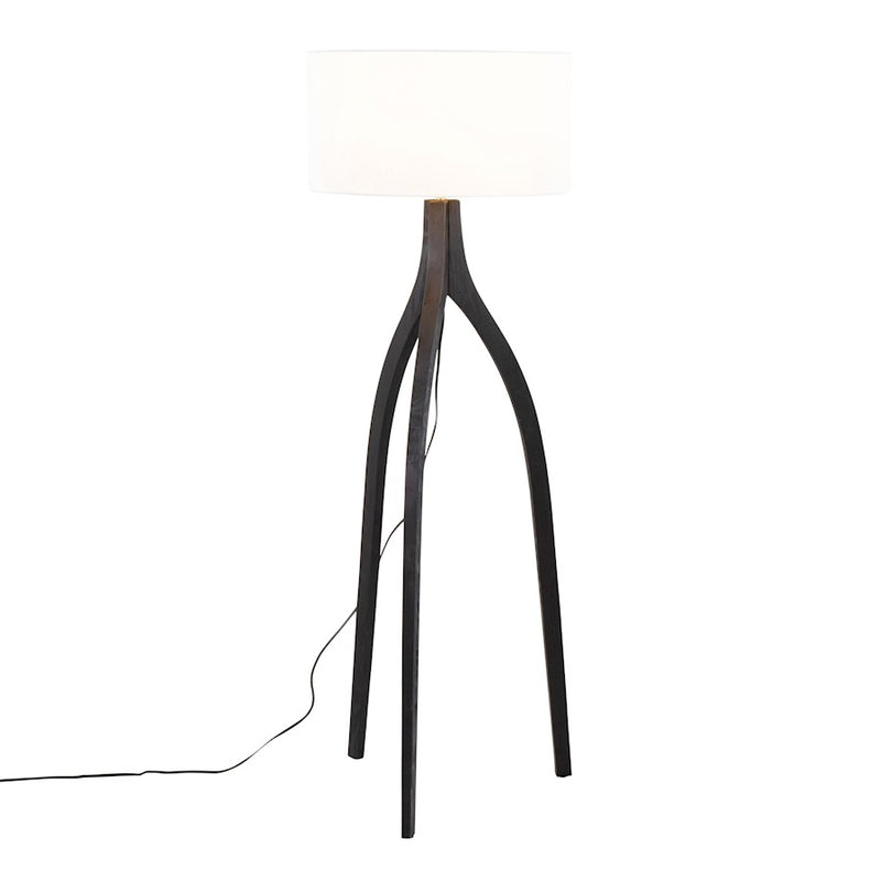LumiSource Wishbone Floor Lamp, Black Wood/White Fabric