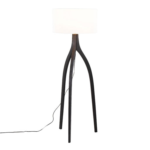 LumiSource Wishbone Floor Lamp, Black Wood/White Fabric