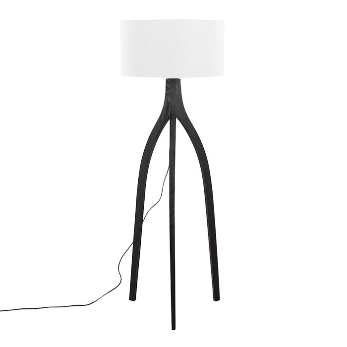 LumiSource Wishbone Floor Lamp, Black Wood/White Fabric