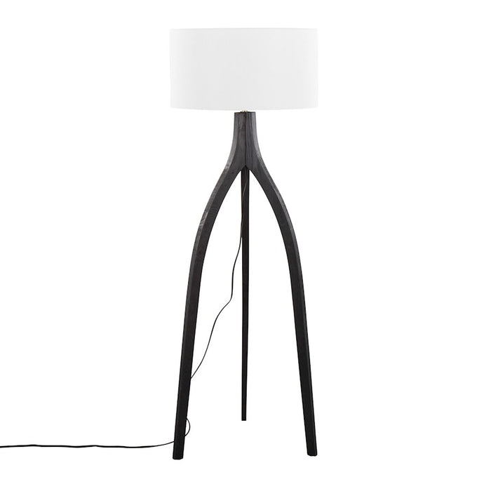 LumiSource Wishbone Floor Lamp, Black Wood/White Fabric