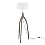 LumiSource Wishbone Floor Lamp, Grey Washed Wood/White Fabric - LFL-WSHBNFL2LGYW