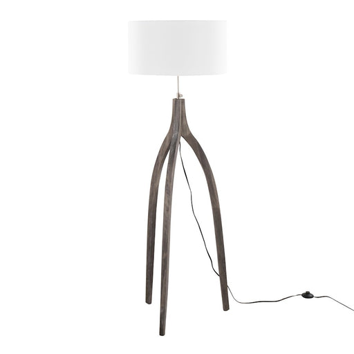 LumiSource Wishbone Floor Lamp, Grey Washed Wood/White Fabric - LFL-WSHBNFL2LGYW