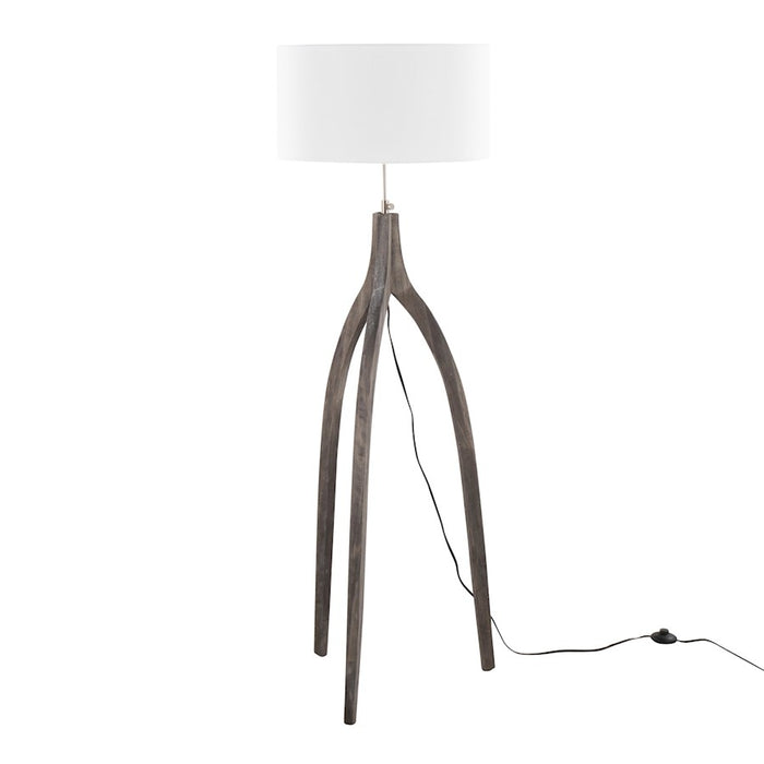 LumiSource Wishbone Floor Lamp, Grey Washed Wood/White Fabric - LFL-WSHBNFL2LGYW