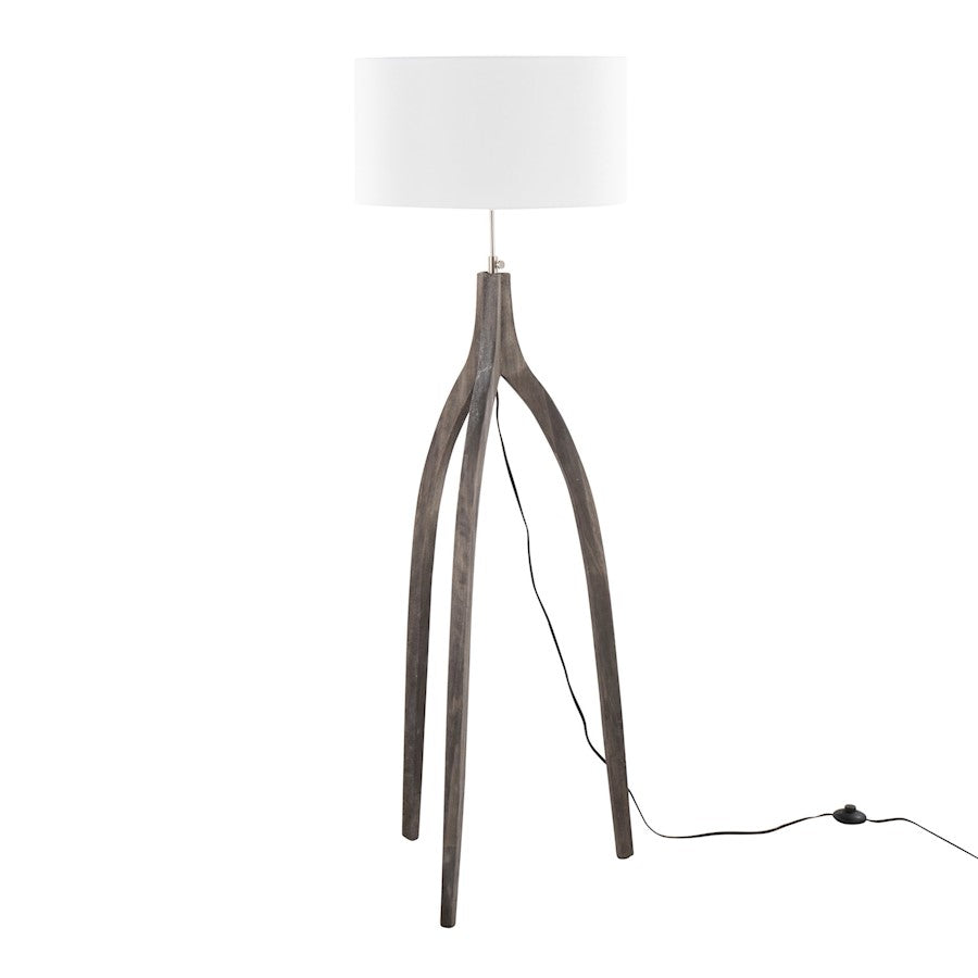 LumiSource Wishbone Floor Lamp, Grey Washed Wood/White Fabric - LFL-WSHBNFL2LGYW