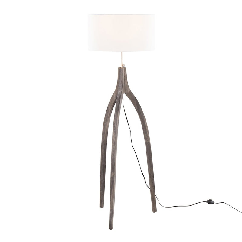 LumiSource Wishbone Floor Lamp, Grey Washed Wood/White Fabric