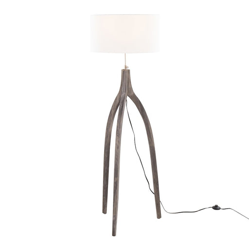 LumiSource Wishbone Floor Lamp, Grey Washed Wood/White Fabric