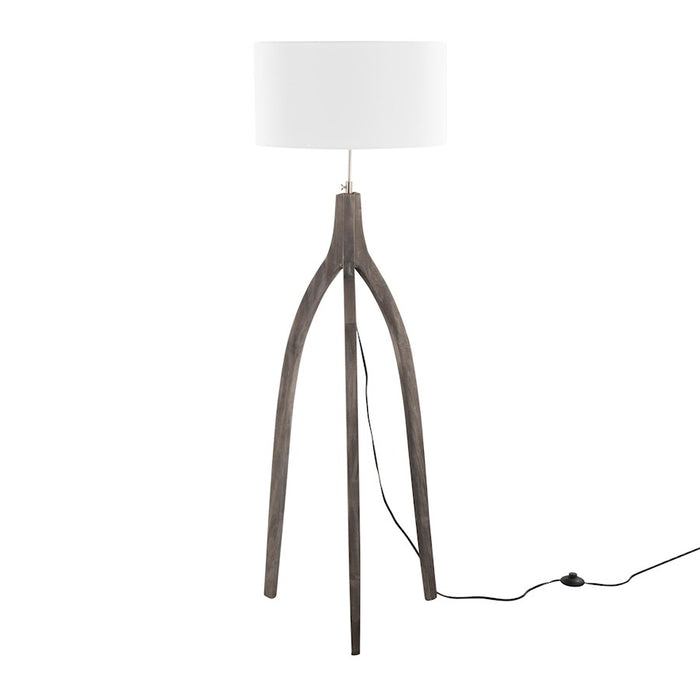 LumiSource Wishbone Floor Lamp, Grey Washed Wood/White Fabric