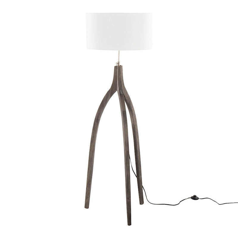LumiSource Wishbone Floor Lamp, Grey Washed Wood/White Fabric