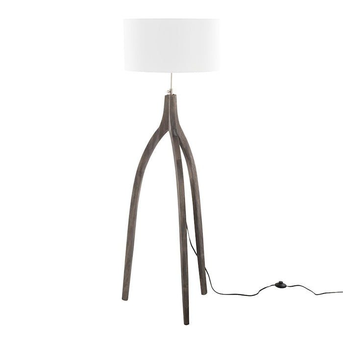 LumiSource Wishbone Floor Lamp, Grey Washed Wood/White Fabric