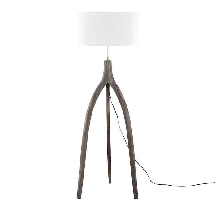 LumiSource Wishbone Floor Lamp, Grey Washed Wood/White Fabric