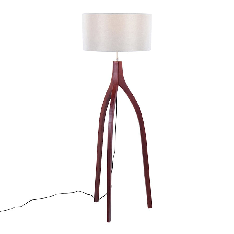 LumiSource Wishbone Floor Lamp, Walnut Wood/Grey Fabric - LFL-WSHBNFL2WLGY
