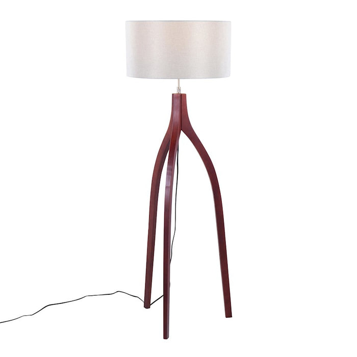 LumiSource Wishbone Floor Lamp, Walnut Wood/Grey Fabric - LFL-WSHBNFL2WLGY