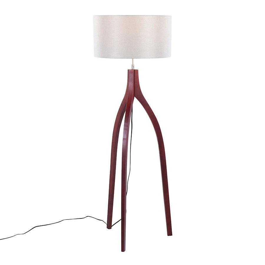 LumiSource Wishbone Floor Lamp, Walnut Wood/Grey Fabric - LFL-WSHBNFL2WLGY