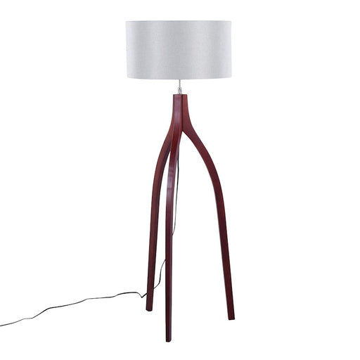 LumiSource Wishbone Floor Lamp, Walnut Wood/Grey Fabric
