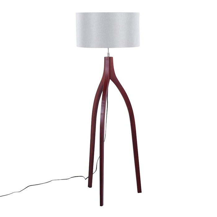 LumiSource Wishbone Floor Lamp, Walnut Wood/Grey Fabric