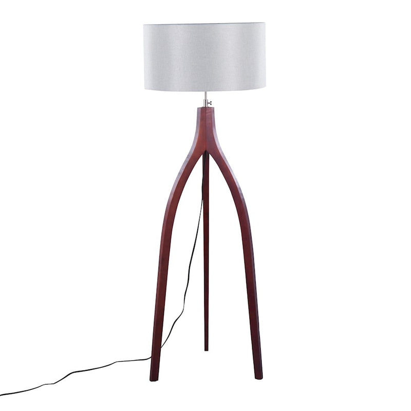 LumiSource Wishbone Floor Lamp, Walnut Wood/Grey Fabric