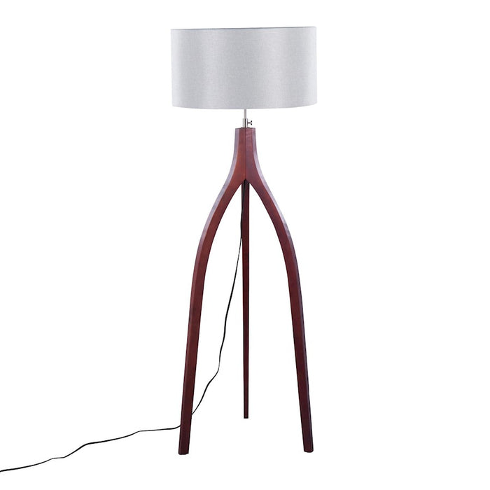 LumiSource Wishbone Floor Lamp, Walnut Wood/Grey Fabric