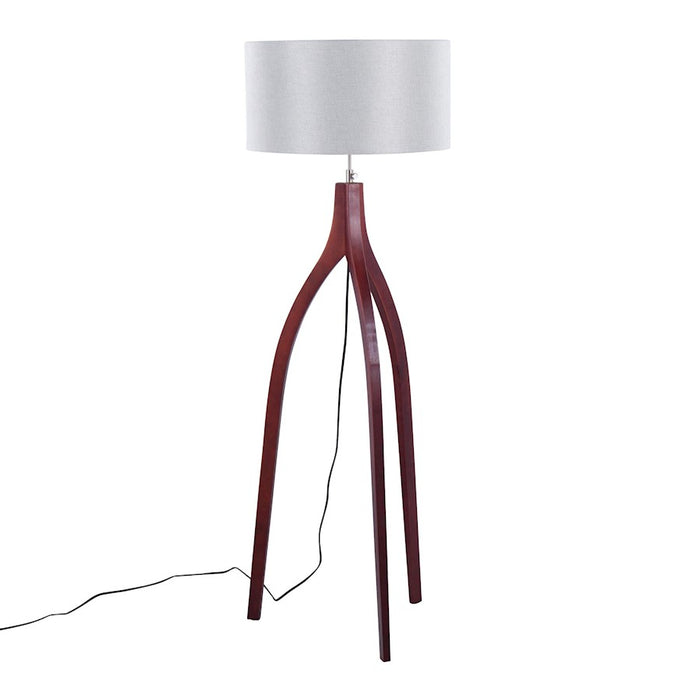 LumiSource Wishbone Floor Lamp, Walnut Wood/Grey Fabric