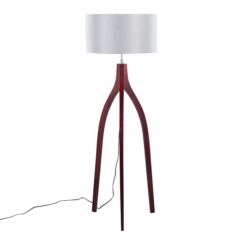 LumiSource Wishbone Floor Lamp, Walnut Wood/Grey Fabric