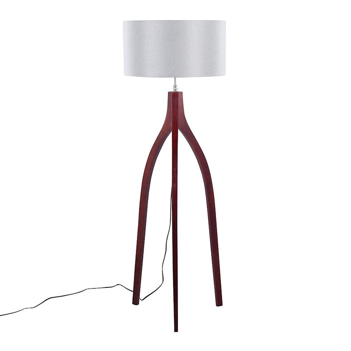 LumiSource Wishbone Floor Lamp, Walnut Wood/Grey Fabric