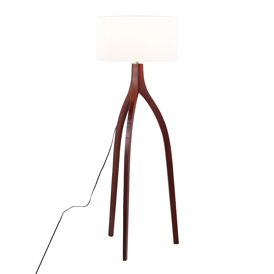 LumiSource Wishbone Floor Lamp, Walnut Wood/White Fabric - LFL-WSHBNFL2WLW