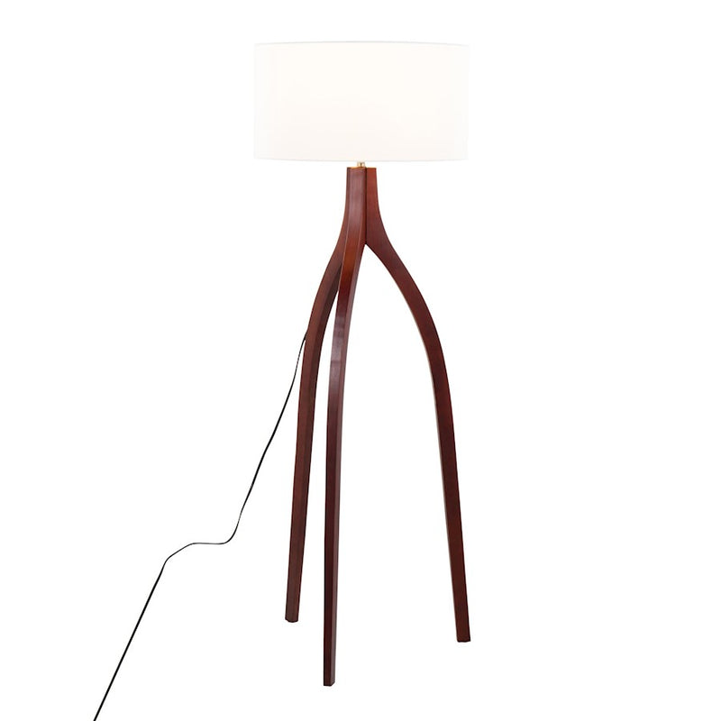 LumiSource Wishbone 20in Floor Lamp | Walnut Wood & White Fabric | Living Room & Office | 20 x 20 x 55 in | Model LFL-WSHBNFL2WLW