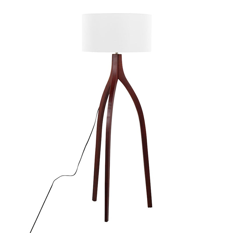 LumiSource Wishbone Floor Lamp, Walnut Wood/White Fabric