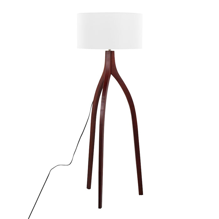 LumiSource Wishbone Floor Lamp, Walnut Wood/White Fabric