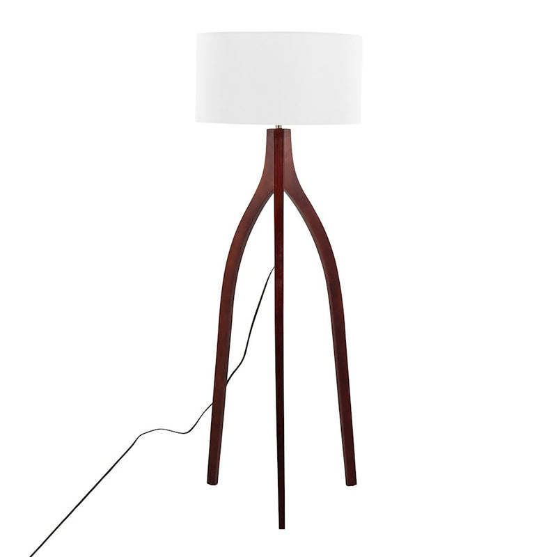 LumiSource Wishbone 20in Floor Lamp | Walnut Wood & White Fabric | Living Room & Office | 20 x 20 x 55 in | Model LFL-WSHBNFL2WLW