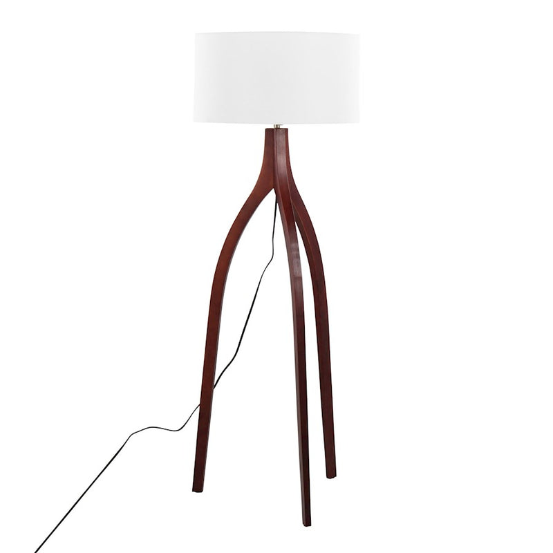 LumiSource Wishbone 20in Floor Lamp | Walnut Wood & White Fabric | Living Room & Office | 20 x 20 x 55 in | Model LFL-WSHBNFL2WLW