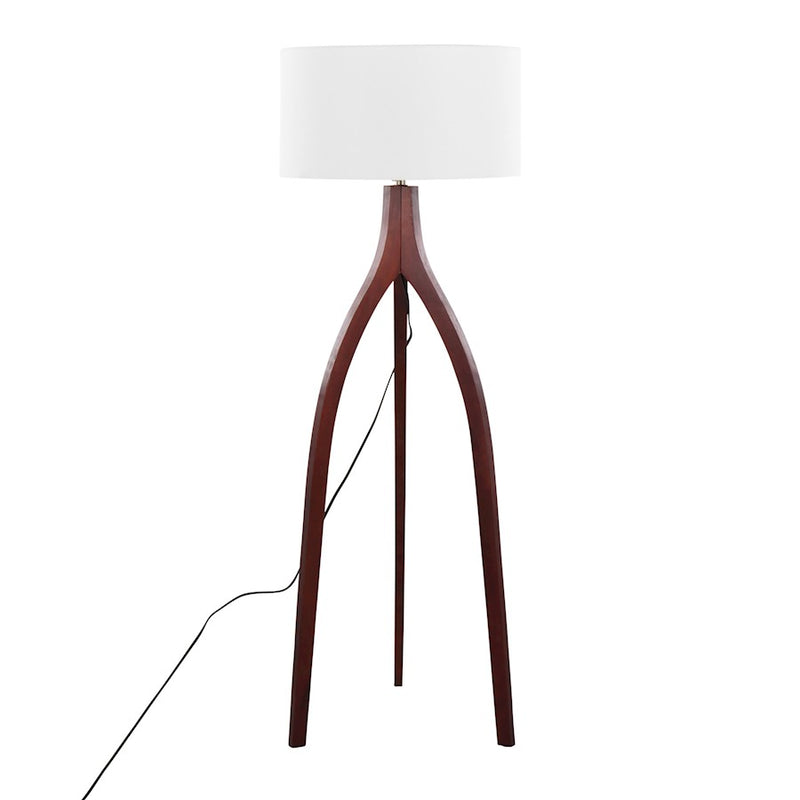 LumiSource Wishbone 20in Floor Lamp | Walnut Wood & White Fabric | Living Room & Office | 20 x 20 x 55 in | Model LFL-WSHBNFL2WLW