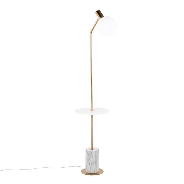 LumiSource Ana Floor Lamp, Gold/White Marble Base/White Wood